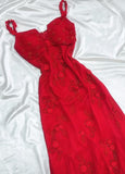 Ndyad Fairytale Red Chiffon Prom Dress for Party&Birthday Glitter Beaded Applique Evening Gown HZ1024