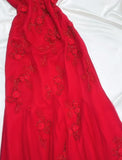 Ndyad Fairytale Red Chiffon Prom Dress for Party&Birthday Glitter Beaded Applique Evening Gown HZ1024