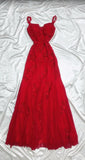 Ndyad Fairytale Red Chiffon Prom Dress for Party&Birthday Glitter Beaded Applique Evening Gown HZ1024