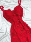 Ndyad Fairytale Red Chiffon Prom Dress for Party&Birthday Glitter Beaded Applique Evening Gown HZ1024