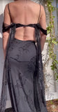 Ndyad Black Spaghetti Strap Chiffon Beaded Long Prom Dress Vintage Backless Party Dress HZ1024
