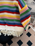 Ndyad Stripe Fringe Loose Crewneck Sweater HZ1024