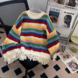 Ndyad Stripe Fringe Loose Crewneck Sweater HZ1024