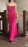 Ndyad Pink Spaghetti Strap Beaded Long Prom Dress Formal Evening Gowns HZ1024