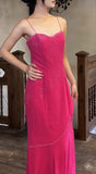 Ndyad Pink Spaghetti Strap Beaded Long Prom Dress Formal Evening Gowns HZ1024