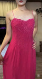 Ndyad Pink Spaghetti Strap Beaded Long Prom Dress Formal Evening Gowns HZ1024