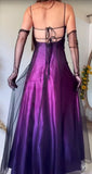 Ndyad Midnight Purple Satin Long Prom Dress Enchanted Spaghetti Strap Beading & Tulle Evening Gown HZ1024