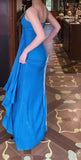 Ndyad Blue Spaghetti Strap Velvet Long Prom Dress Vintage Backless Party Dress HZ1024