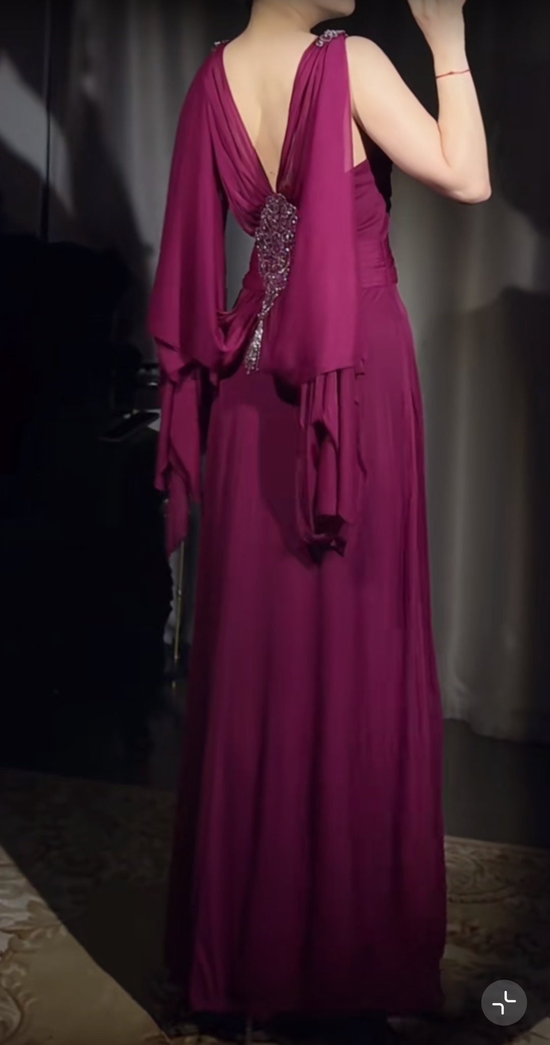 Evafashion A-Line Grape V-neck Long Prom Dress Glam Sleeveless Chiffon Evening Dress HZ1024