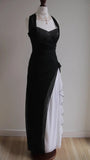 Ndyad Black Chiffon Beaded Neck Prom Dresses Elegant White Ruffle Party Dresses HZ1024
