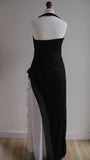 Ndyad Black Chiffon Beaded Neck Prom Dresses Elegant White Ruffle Party Dresses HZ1024