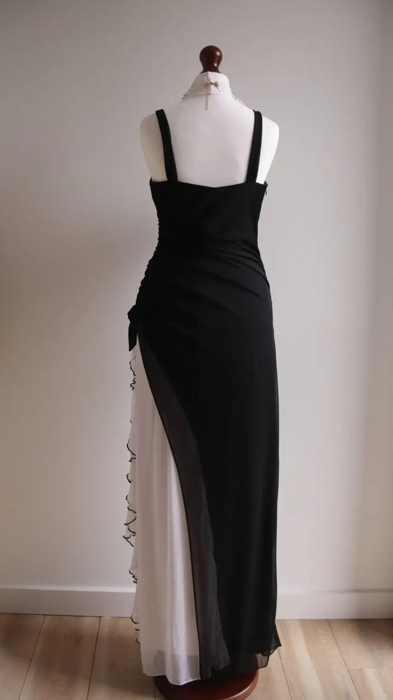 Ndyad Black V-neck Chiffon Ball Dress Glam Ruffle Party Dress HZ1024