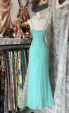 Ndyad Mint Green Spaghetti Strap Chiffon Lace Bodycon Prom Dress Elegant Party Dress HZ1024