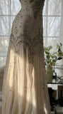 Ndyad Spaghetti Straps Apricot Beaded Chiffon Mermaid Gowns Vintage Backless Prom Dress HZ1024