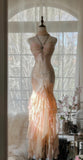 Ndyad Spaghetti Straps Ombre Chiffon Mermaid Gowns Vintage Gentle Backless Prom Dress HZ1024