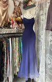 Ndyad Gradient Midnight Purple Mermaid Spaghetti Strap Chiffon Long Prom Dresses Backless Evening Dress HZ1024