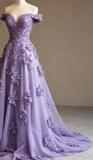 Ndyad Red A-line Off-the-shoulder Tulle Beaded Long Prom Dress Formal Applique Evening Dress HZ1024