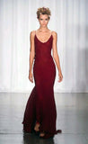 Ndyad Burgundy Spaghetti Straps Mermaid Backless Chiffon Long Prom Dress HZ1024