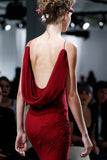 Ndyad Burgundy Spaghetti Straps Mermaid Backless Chiffon Long Prom Dress HZ1024