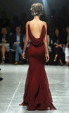 Ndyad Burgundy Spaghetti Straps Mermaid Backless Chiffon Long Prom Dress HZ1024