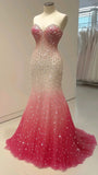 Ndyad Gradient Pink Sweetheart Neck Tulle Mermaid Shiny Sequin Long Prom Dress HZ1024