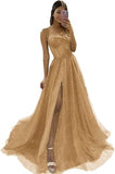 Ndyad Black A-Line Tulle Sequin Long Prom Dress Spaghetti Strap Formal Evening Dress with Silt HZ1024