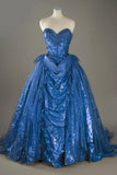 Ndyad Blue Sweetheart Glitter Beaded Tulle Ball Gowns Formal Evening Gowns HZ1024