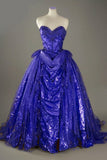 Ndyad Blue Sweetheart Glitter Beaded Tulle Ball Gowns Formal Evening Gowns HZ1024