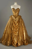 Ndyad Gold Sweetheart Glitter Beaded Tulle Ball Gowns Formal Evening Gowns HZ1024