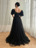 Ndyad Sexy Off-shoulder Tulle Long Prom Dresses Elegant Formal Evening Dresses with Slits HZ1024