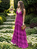 Ndyad Purple Spaghetti Straps A-Line Chiffon Long Prom Dress Backless Formal Evening Dress HZ1024