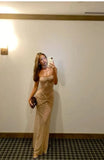 Ndyad Champagne Strapless Sheath Sparkling Tulle Long Prom Dress Sexy Party Dress HZ1024