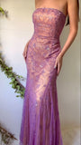 Ndyad Purple Chiffon Mermaid Prom Dresses Elegant Beaded Sleeveless Party Dresses HZ1024
