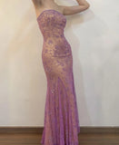 Ndyad Purple Chiffon Mermaid Prom Dresses Elegant Beaded Sleeveless Party Dresses HZ1024