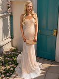 Ndyad Pearl Pink Mermaid Spaghetti Straps Glitter Sequin Train Prom Dresses HZ1024
