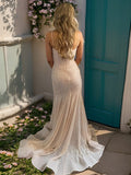 Ndyad Pearl Pink Mermaid Spaghetti Straps Glitter Sequin Train Prom Dresses HZ1024