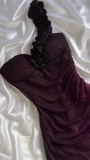 Ndyad Grape One Shoulder Shiny Chiffon Sheath Elegant Party Dress with Ruffles HZ1024