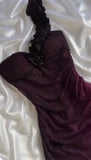 Ndyad Grape One Shoulder Shiny Chiffon Sheath Elegant Party Dress with Ruffles HZ1024