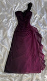Ndyad Grape One Shoulder Shiny Chiffon Sheath Elegant Party Dress with Ruffles HZ1024