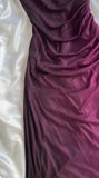 Ndyad Grape One Shoulder Shiny Chiffon Sheath Elegant Party Dress with Ruffles HZ1024