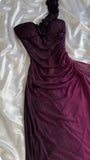 Ndyad Grape One Shoulder Shiny Chiffon Sheath Elegant Party Dress with Ruffles HZ1024
