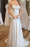 Ndyad Spaghetti Straps Mermaid Wedding Dress Satin Beading Long Prom Dress Simple Formal Evening Dress HZ1024