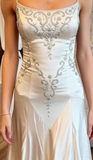 Ndyad Spaghetti Straps Mermaid Wedding Dress Satin Beading Long Prom Dress Simple Formal Evening Dress HZ1024