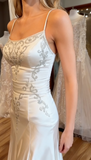 Ndyad Spaghetti Straps Mermaid Wedding Dress Satin Beading Long Prom Dress Simple Formal Evening Dress HZ1024
