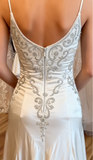 Ndyad Spaghetti Straps Mermaid Wedding Dress Satin Beading Long Prom Dress Simple Formal Evening Dress HZ1024