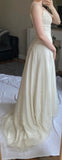 Ndyad Apricot Spaghetti Straps Chiffon Empire Dress Shiny Beaded Long Simple Formal Evening Dress HZ1024