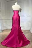 Ndyad Fuchsia Sweetheart Mermaid Satin Long Prom Dress Simple Formal Evening Dress HZ1024
