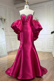 Ndyad Fuchsia Sweetheart Mermaid Satin Long Prom Dress Simple Formal Evening Dress HZ1024
