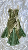 Ndyad Navy Blue Spaghetti Straps Mermaid Satin Appliques Prom Dresses Party Dresses HZ1024