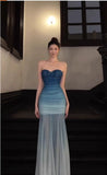 Ndyad Gradient Blue Mermaid Sweetheart Chiffon Long Prom Dress Elegant Evening Dress HZ1024